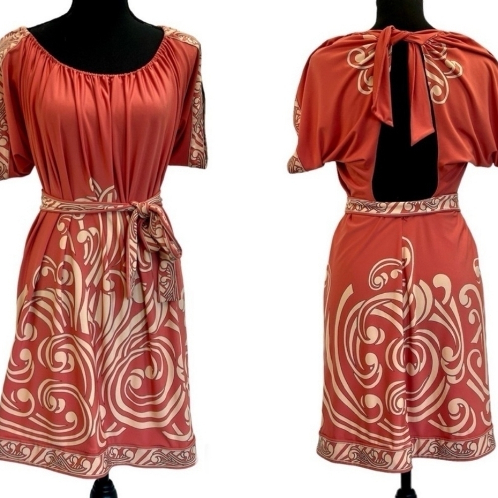 BCBG maxazria coral tan Greek goddess style open back small fits medium as well